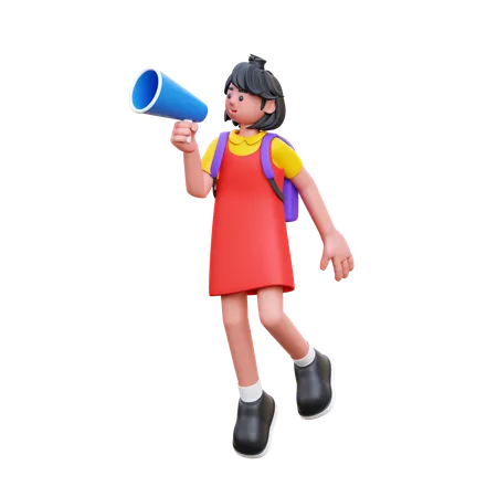 Girl Holding Megaphone  3D Illustration