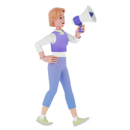 Girl Holding Megaphone  3D Illustration