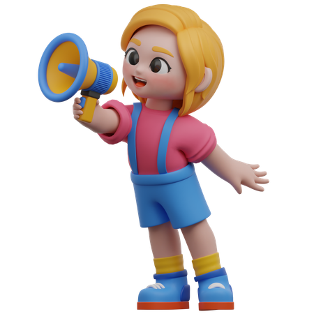 Girl Holding Megaphone  3D Illustration