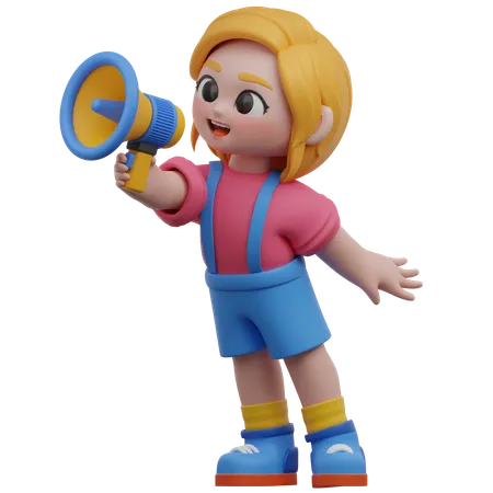 Girl Holding Megaphone  3D Illustration