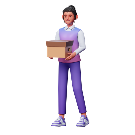 Girl Holding Package  3D Icon