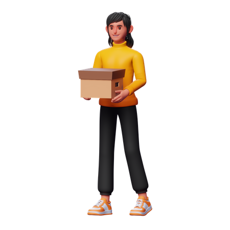 Girl Holding Package  3D Icon