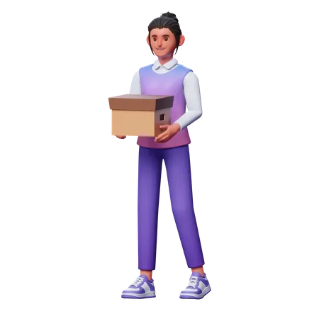 Girl Holding Package  3D Illustration