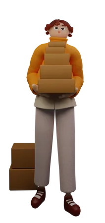 Girl Holding Package  3D Illustration