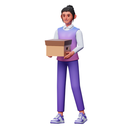 Girl Holding Package 3D Illustration