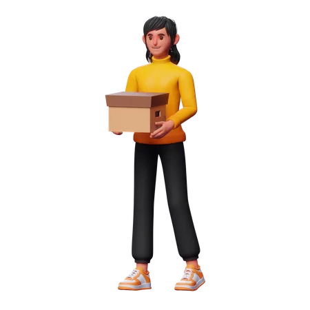 Girl Holding Package  3D Illustration