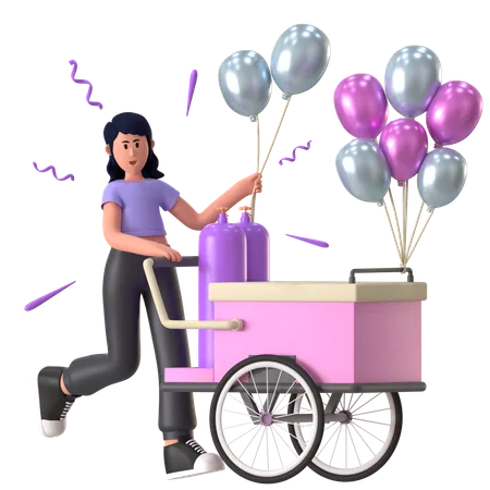 Girl Holding Party Balloons  3D Icon