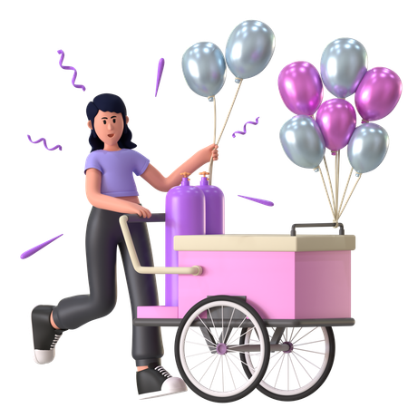 Girl Holding Party Balloons  3D Icon