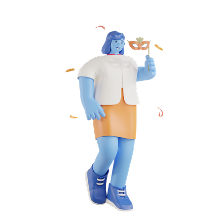 Girl holding party mask in her hand  3D Icon