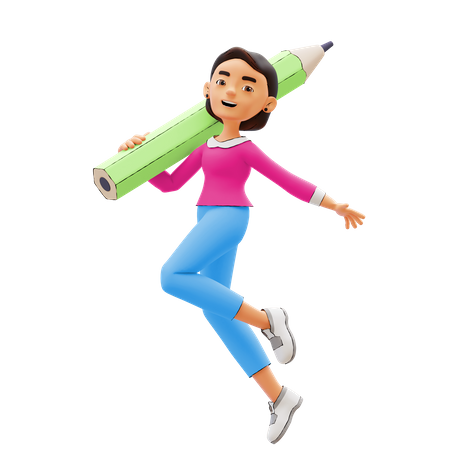 Girl holding pencil  3D Icon