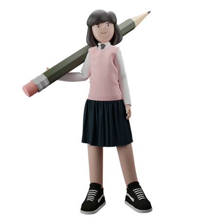 Girl holding Pencil  3D Icon