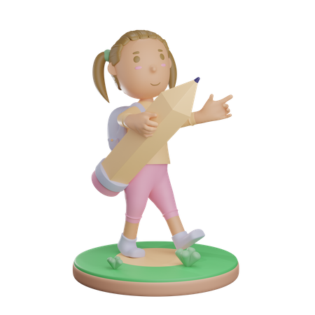 Girl holding pencil  3D Illustration