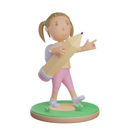 Girl holding pencil 3D Illustration