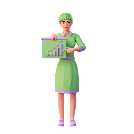 Girl holding presentation table with business graph  3D Illustration