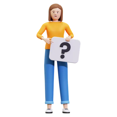 Girl Holding Question Banner  3D Illustration