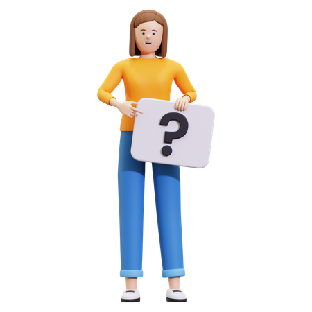 Girl Holding Question Banner  3D Illustration