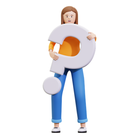 Girl Holding Question Mark  3D Illustration