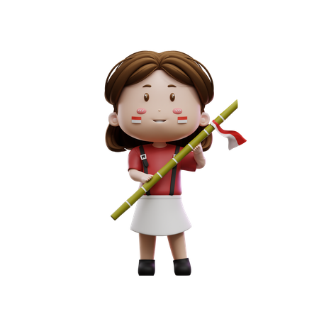 Girl Holding Sharp Bamboo  3D Icon