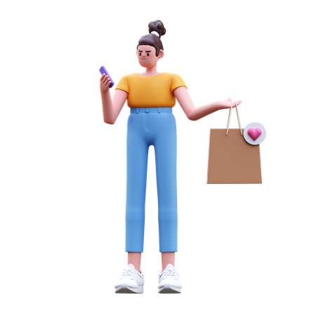 Girl Holding Shopping Bag  3D Illustration