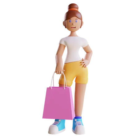 Girl holding shopping bag 3D Illustration