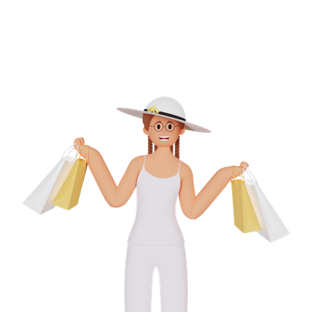 Girl holding shopping bag  3D Icon