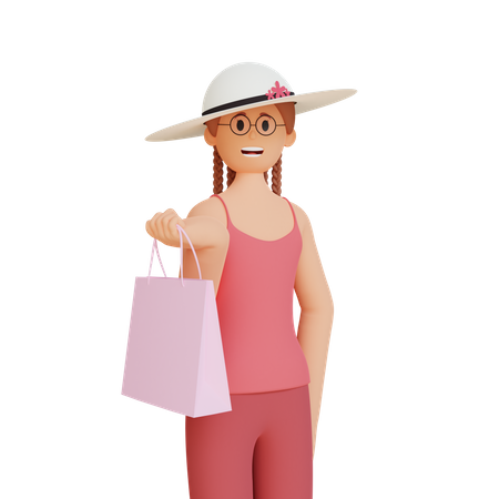 Girl holding shopping bag  3D Icon