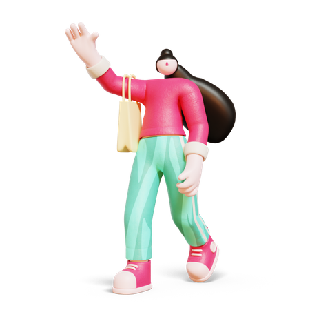 Girl holding shopping bag  3D Icon