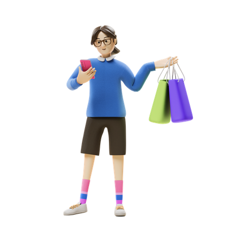 Girl Holding Shopping Bag  3D Illustration