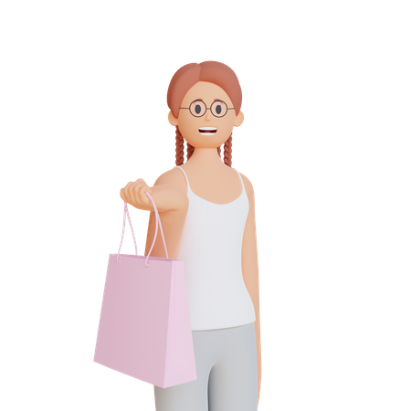 Girl holding shopping bag  3D Illustration