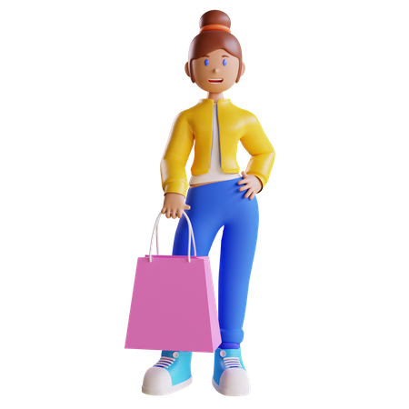 Girl holding shopping bag  3D Illustration