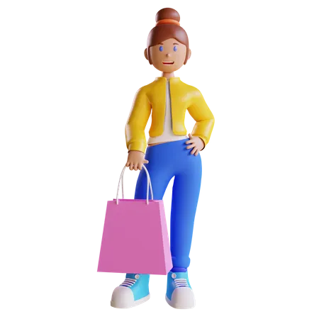 Girl holding shopping bag  3D Illustration