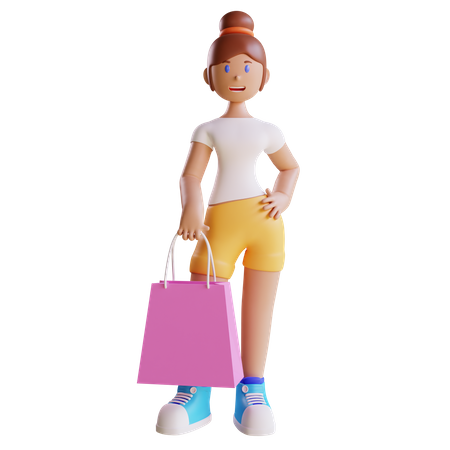 Girl holding shopping bag  3D Illustration