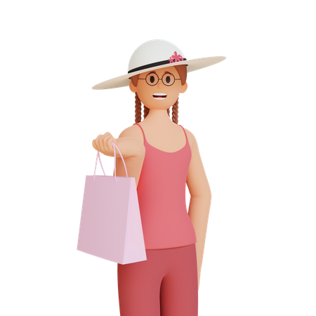 Girl holding shopping bag  3D Illustration