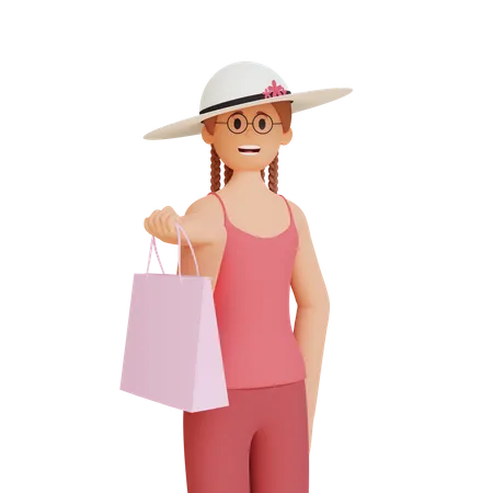 Girl holding shopping bag  3D Illustration