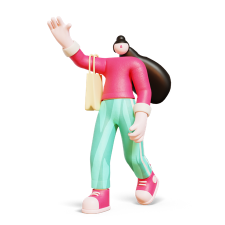 Girl holding shopping bag  3D Illustration