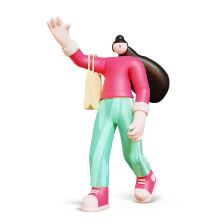 Girl holding shopping bag  3D Illustration