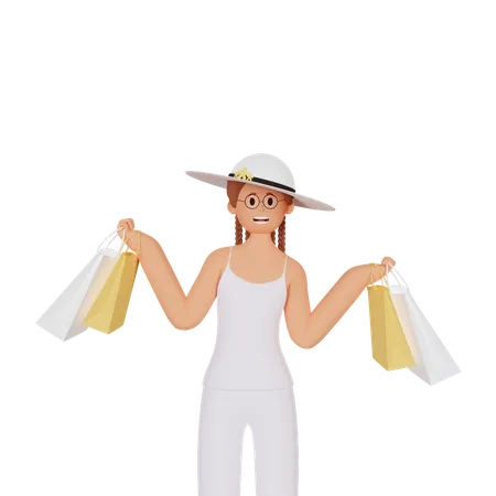 Girl holding shopping bag  3D Illustration