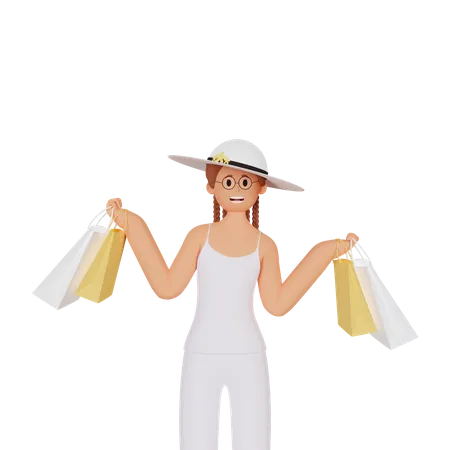 Girl Holding Shopping Bag 3 D Illustration 3D Illustration