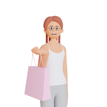 Girl holding shopping bag 3D Illustration