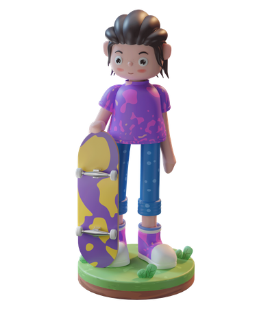 Girl Holding Skateboard 3D Icon