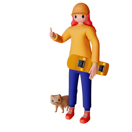 Girl Holding Skateboard 3D Icon