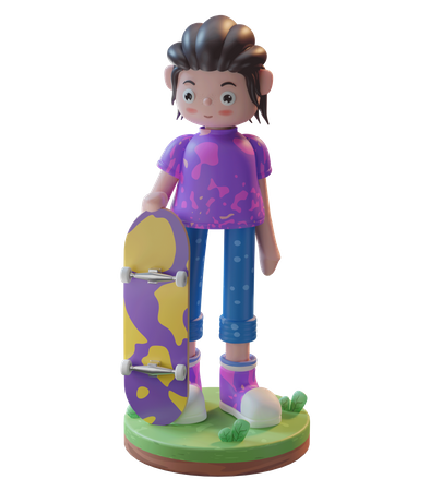 Girl Holding Skateboard 3D Illustration