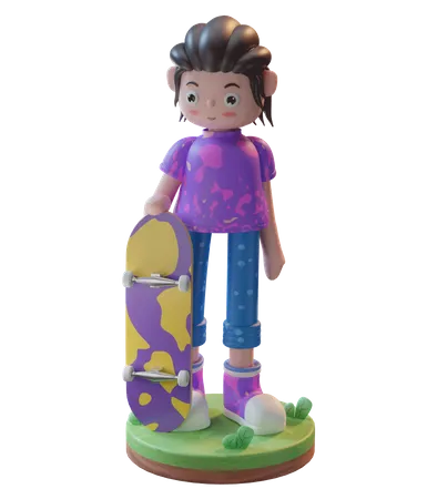 Girl Holding Skateboard  3D Illustration
