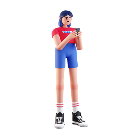 Girl Holding Smartphone  3D Illustration