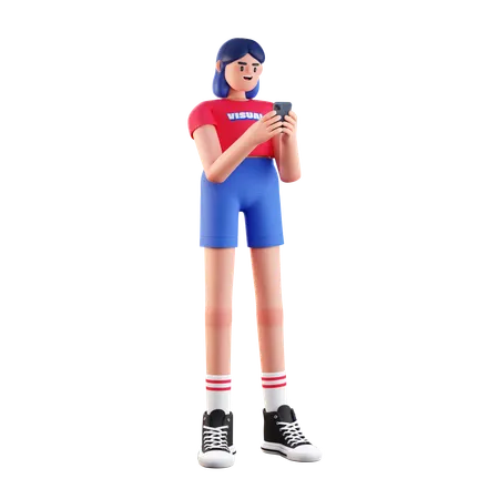 Girl Holding Smartphone  3D Illustration