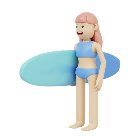 Girl Holding Surfboard  3D Icon