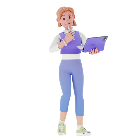 Girl Holding Tablet  3D Icon