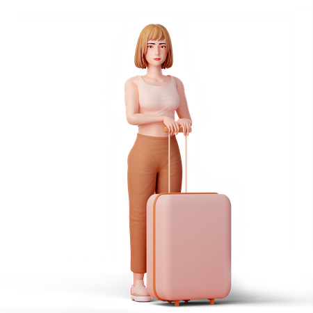 Girl Holding travel bag and ready for adventure  3D Illustration