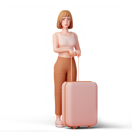 Girl Holding travel bag and ready for adventure 3D Illustration