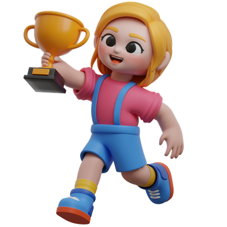 Girl Holding Trophy  3D Icon